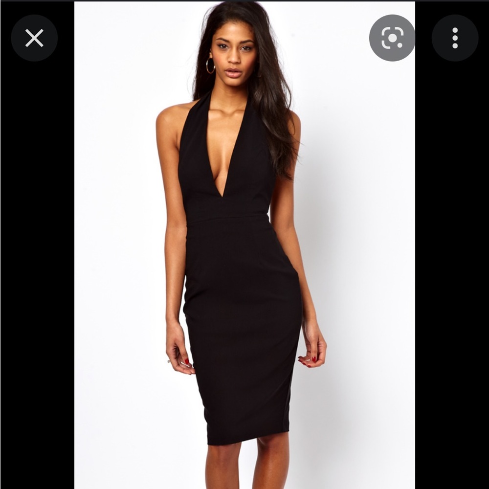 ASOS Bengaline deep plunge pencil dress